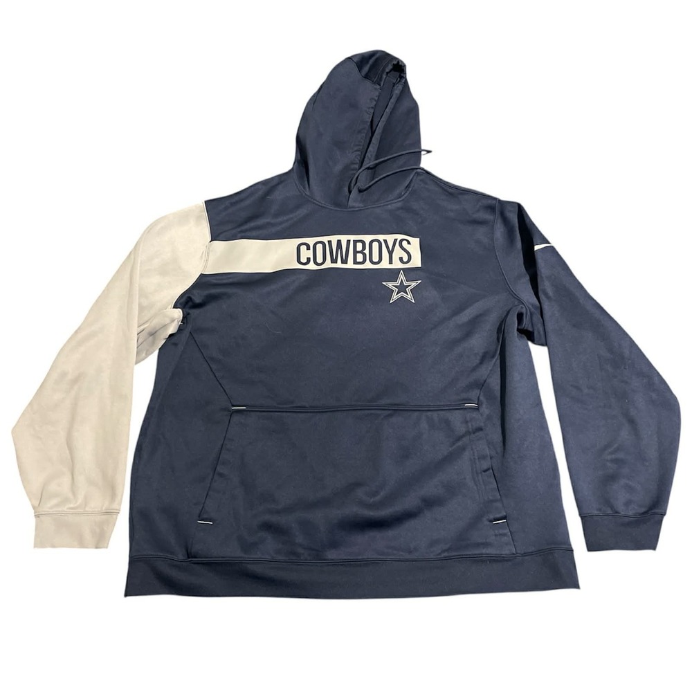 Nike Hoodie Mens 2XL Navy Dallas Cowboys Therma-FIT Colorblock Pullover‎